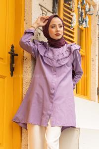 Modalamelif Ön Düğmeli Yaka Fırfırlı Gömlek Mor