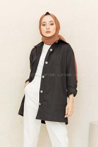 Modalamelif Önü Tahta Düğmeli Kot Ceket Siyah