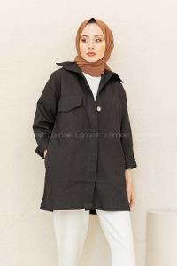 Modalamelif Önü Tahta Düğmeli Kot Ceket Siyah