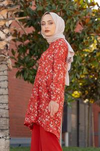 Modalamelif Papatya Desen İkili Takım Kiremit