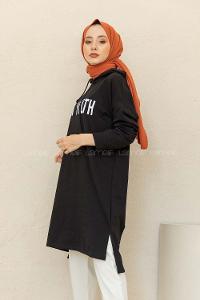 Modalamelif Yırtmaçlı New Youth Baskılı Tunik Siyah