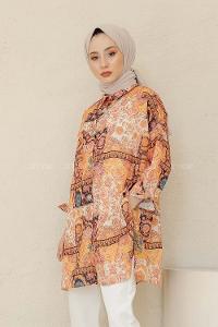 Modalamelif Batik Desen Gömlek Hardal Sarısı