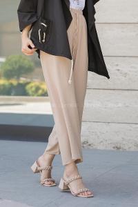 Modalamelif Bel Lastikli Ayrobin Pantolon Taş Rengi