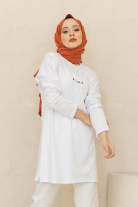 Modalamelif Brooklyn Baskılı Tunik Beyaz