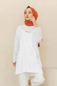 Modalamelif Brooklyn Baskılı Tunik Beyaz