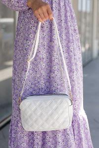 Modalamelif İki Bölmeli Dikişli Çapraz Çanta Beyaz