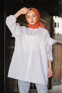 Modalamelif Kol Lastikli Fırfırlı Gömlek Beyaz