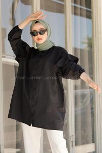 Modalamelif Kol Lastikli Fırfırlı Gömlek Siyah