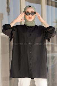 Modalamelif Kol Lastikli Fırfırlı Gömlek Siyah