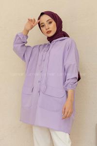Modalamelif Kol Lastikli Kapşonlu Gömlek Lila
