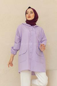 Modalamelif Kol Lastikli Kapşonlu Gömlek Lila