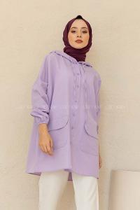 Modalamelif Kol Lastikli Kapşonlu Gömlek Lila