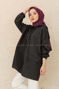 Modalamelif Kol Lastikli Kapşonlu Gömlek Siyah