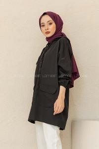 Modalamelif Kol Lastikli Kapşonlu Gömlek Siyah