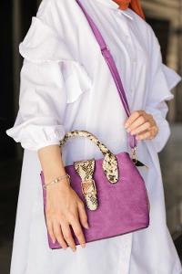 Modalamelif Leopar Desen Çanta Siyah Koyu mor