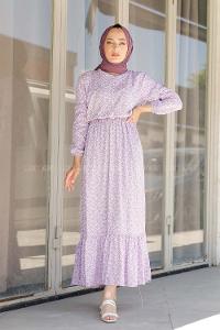Modalamelif Minimal Çiçek Desen Elbise Lila