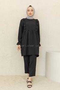 Modalamelif Önü Fırfırlı İkili Takım Siyah