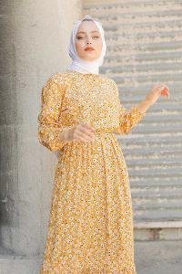 Modalamelif  Papatya Desen Elbise Hardal Siyah