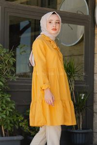 Modalamelif Yaka Bağlamalı Fırfırlı Tunik Hardal Sarısı