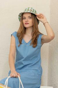 Modalamelif Ananas Desen Balıkçı Fötr Şapka Turkuaz