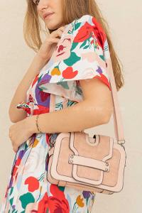 Modalamelif İki Bölmeli Çapraz Çanta Pudra