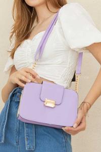Modalamelif Kapak Kilitli Çapraz Çanta Lila