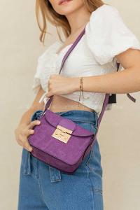 Modalamelif Kapak Kilitli Çapraz Çanta Mor