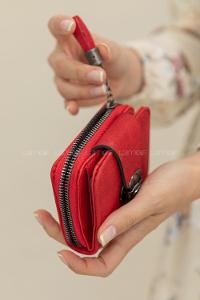 Modalamelif Kapak Kilitli Püsküllü Cüzdan Kırmızı