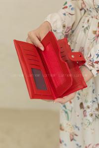 Modalamelif Kapk Kilitli Düz Renk Cüzdan Kırmızı