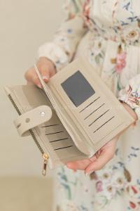 Modalamelif Kapak Kilitli Düz Renk Cüzdan Vizonrengi