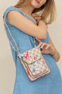 Modalamelif  Messenger Model Çiçek Desen Çanta Bej