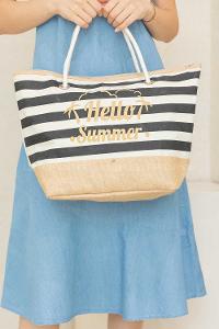 Modalamelif Şeritli Hasır Çanta Siyah