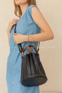 Modalamelif Tahta Saplı  Çanta Siyah