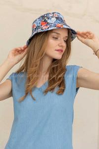 Modalamelif Yaprak Desen Balıkçı Fötr Şapka Açık Mavi