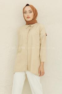 Modalamelif Çift Cepli Poplin Gömlek Sütlü Kahve