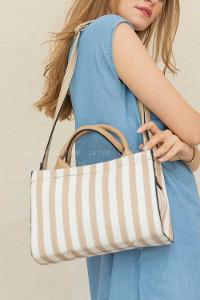 Modalamelif Dik Çizgili Çapraz Çanta Vizonrengi