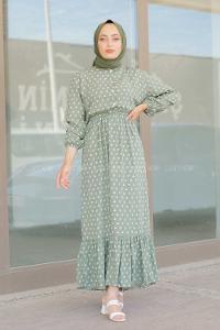 Modalamelif Gemici Desen Elbise Pastel Yeşili