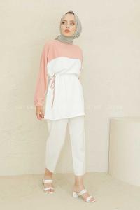 Modalamelif Kol Lastikli Garnili Tunik Gül