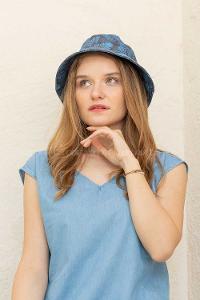 Modalamelif Yaprak Baskı Balıkçı Fötr Şapka Mavi