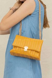 Modalamelif Zincir Askılı Kapitone Çapraz Çanta Hardal Sarısı