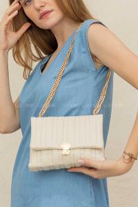 Modalamelif Zincir Askılı Kapitone Çapraz Çanta Krem