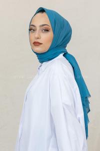 Lamelif Petrol Mavi Pamuk Vual Şal