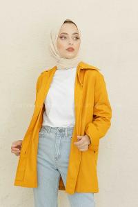 Modalamelif Önü Tahta Düğmeli Kot Ceket Hardal Sarısı