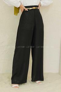 Modalamelif Parlak Kemerli Salaş Pantolon Siyah