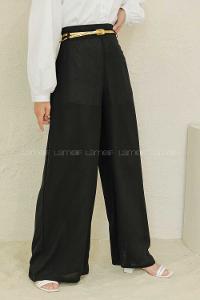 Modalamelif Parlak Kemerli Salaş Pantolon Siyah