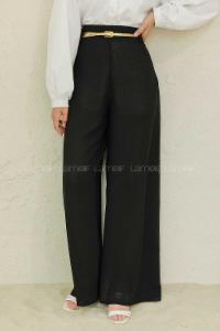 Modalamelif Parlak Kemerli Salaş Pantolon Siyah
