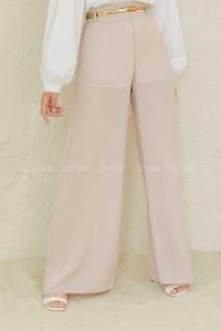 Modalamelif Parlak Kemerli Salaş Pantolon Taş
