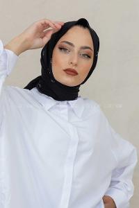 Modalamelif Siyah&Beyaz Mk Baskılı Medine İpeği Şal