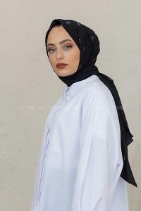 Modalamelif Siyah&Beyaz Mk Baskılı Medine İpeği Şal