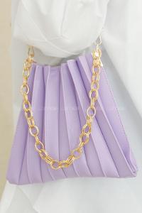 Modalamelif Zincir Aksesuarlı Pileli Çanta Lila